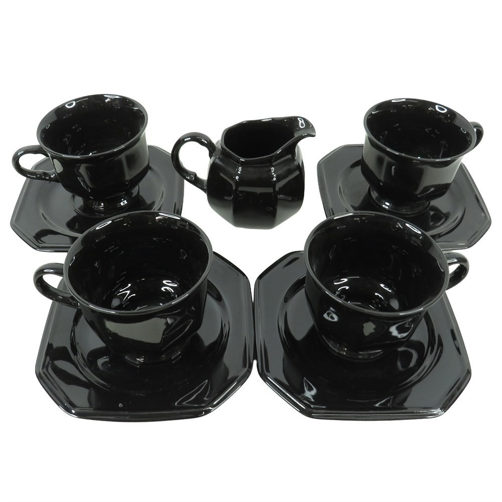 Mikasa English Chintz C6103 Black Tea Cup Saucer Set 4 Creamer Ceramic Japan VTG